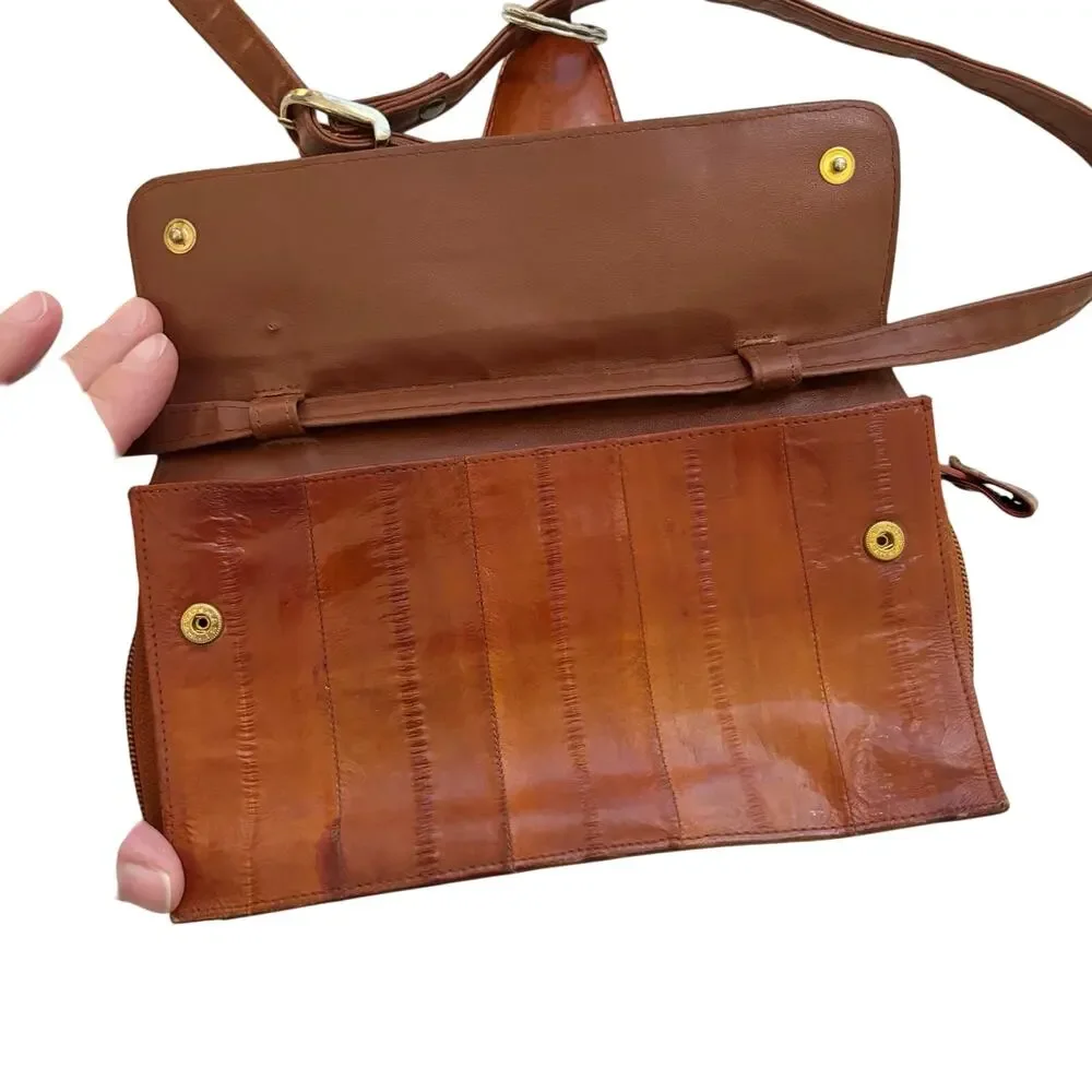 Vintage Lee Sands Eel Skin Wallet Shoulder Bag Brown